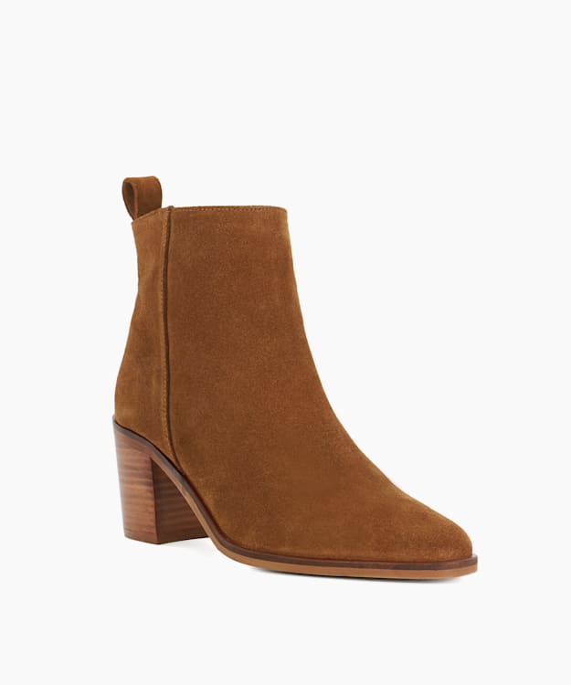 Dune London Palar - Tan Almond Toe Block Heel Western Boots