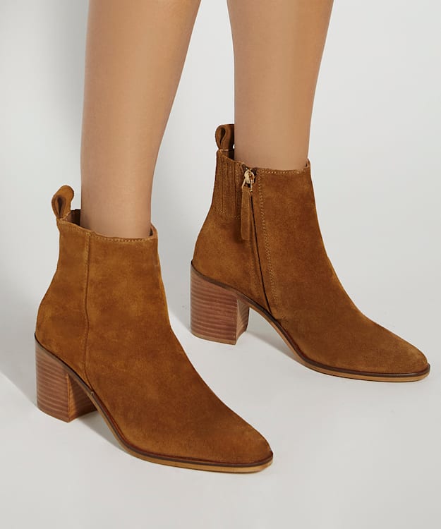 Dune London Palar - Tan Almond Toe Block Heel Western Boots