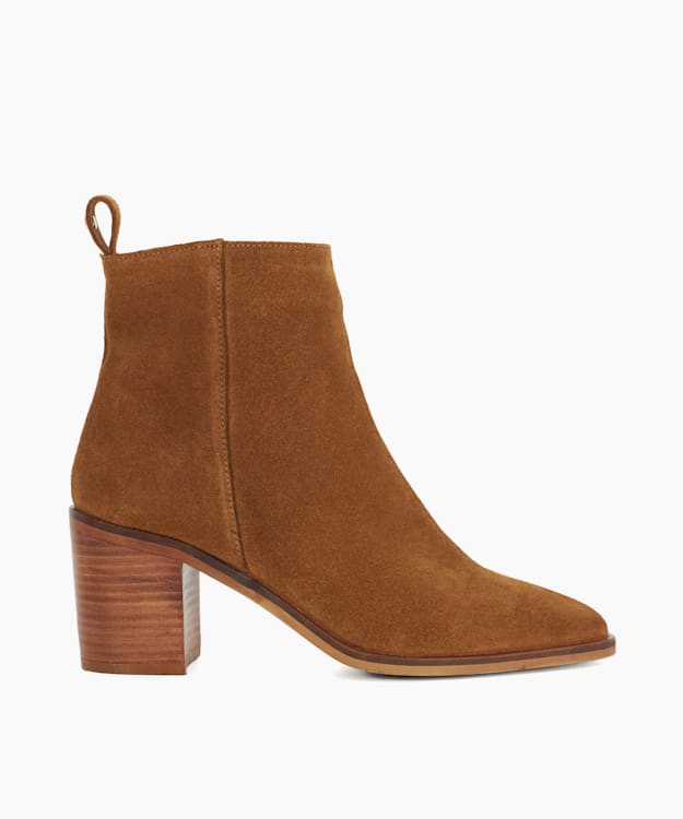 dune london Palar - Tan Almond Toe Block Heel Western Boots