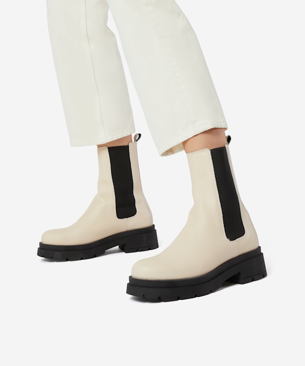 Dune London Palmz - Ecru Chunky Sole Chelsea Ankle Boots