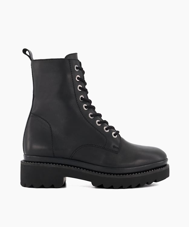 dune london Palz - Black Casual Leather Lace-Up Boots