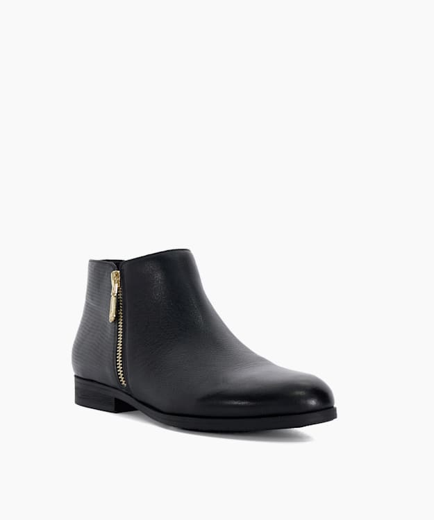 Dune London Pandias - Black Croc Effect Detail Low Heel Boots