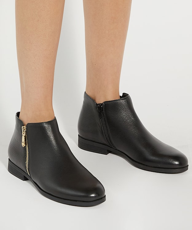 Dune London Pandias - Black Croc Effect Detail Low Heel Boots