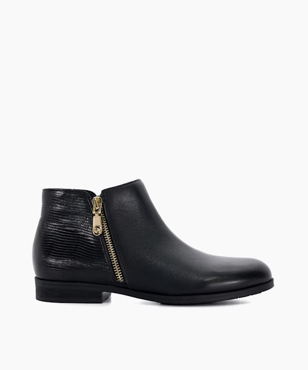 dune london Pandias - Black Croc Effect Detail Low Heel Boots