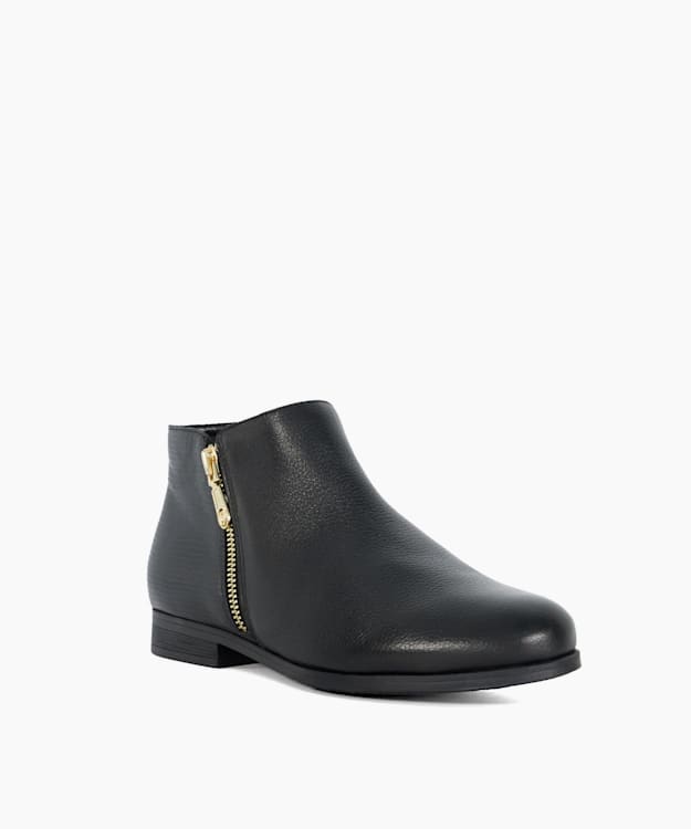 Dune London Pandias - Black Wide Fit Low Heel Leather Boots
