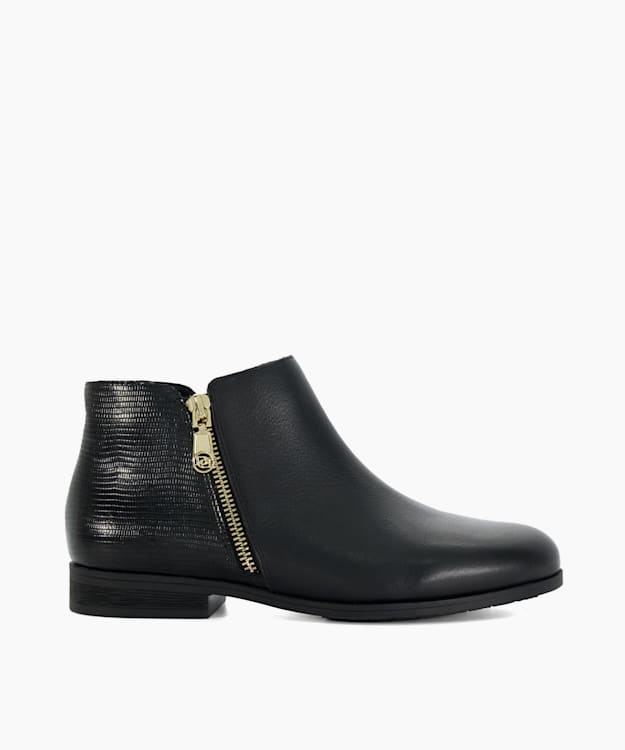 dune london Pandias - Black Wide Fit Low Heel Leather Boots