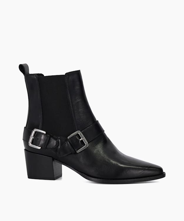 dune london Panino - Black Leather Buckled Ankle Boots