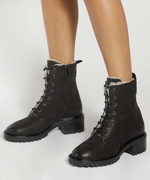 Dune London Paniz - Black Chunky Faux-Fur Lined Boots