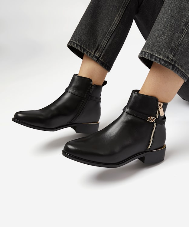 Dune London Pap - Black Wide Fit Zip-Detail Ankle Boots