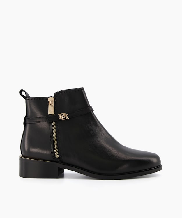 dune london Pap - Black Wide Fit Zip-Detail Ankle Boots