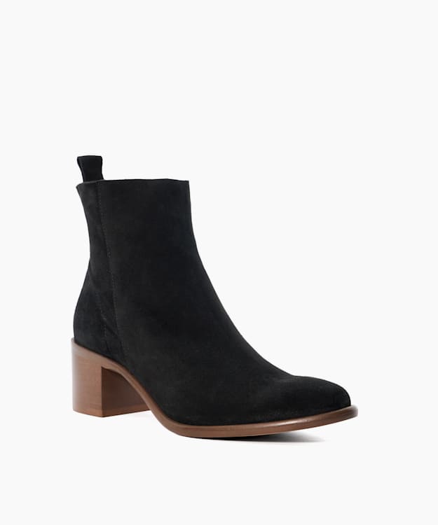 Dune London Paprikaa - Black Suede Block Heel Ankle Boots