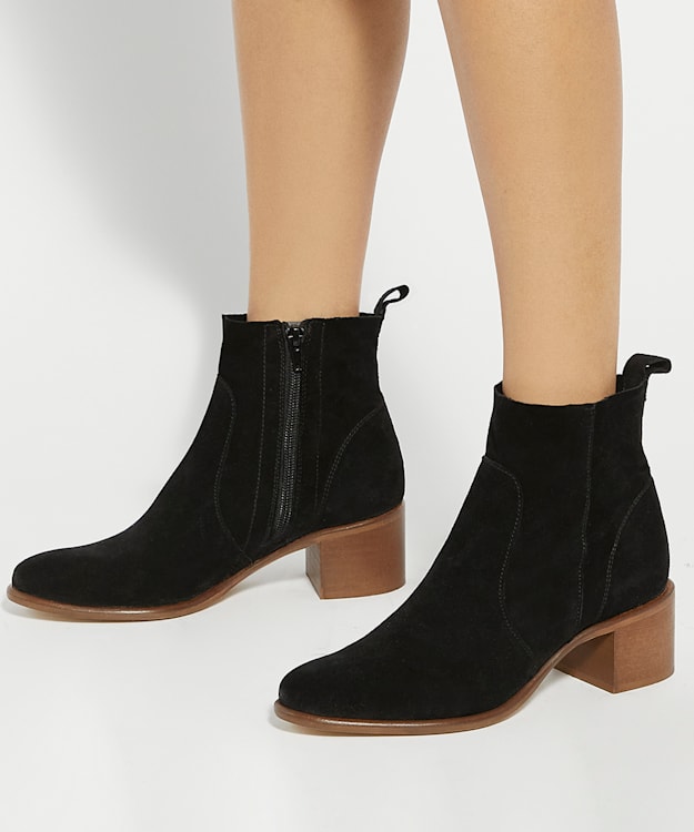 Dune London Paprikaa - Black Suede Block Heel Ankle Boots