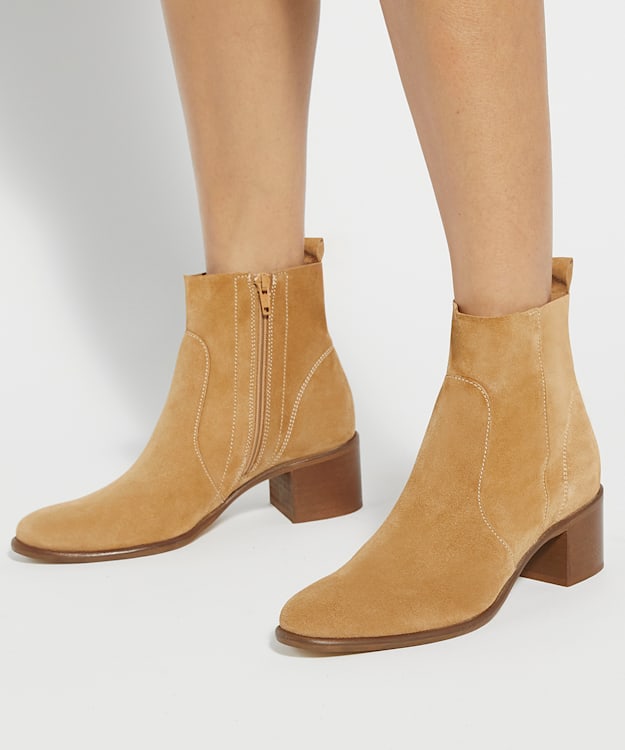 Dune London Paprikaa - Tan Suede Block Heel Ankle Boots