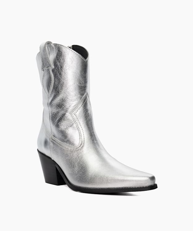 Dune London Pardner 2 - Silver Metallic Leather Western Boots