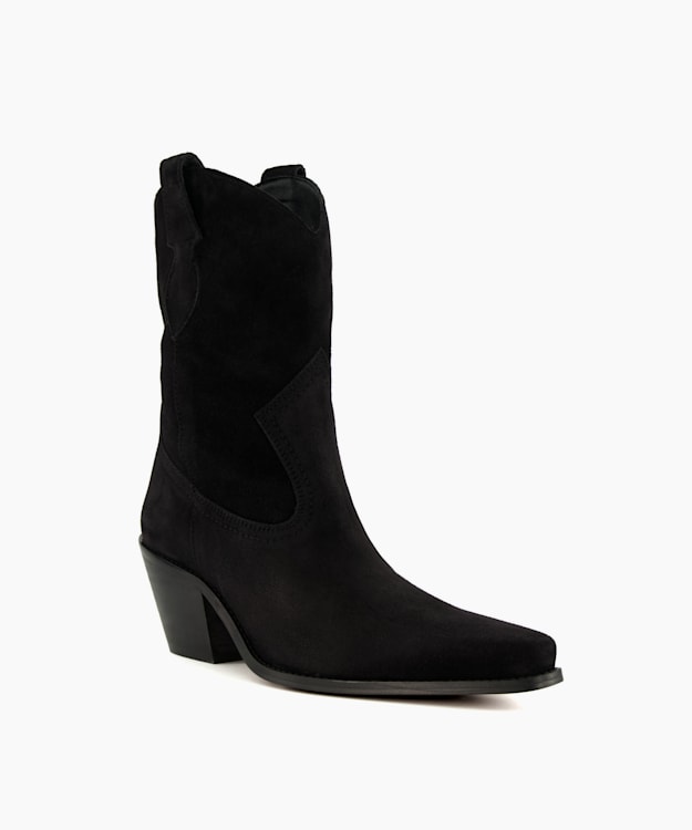 Dune London Pardner - Black Mid Length Suede Western Boots