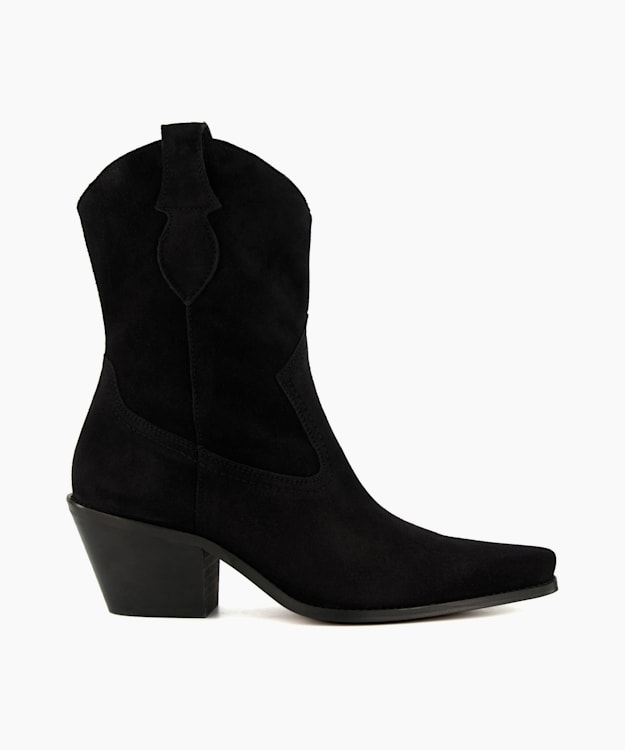 dune london Pardner - Black Mid Length Suede Western Boots