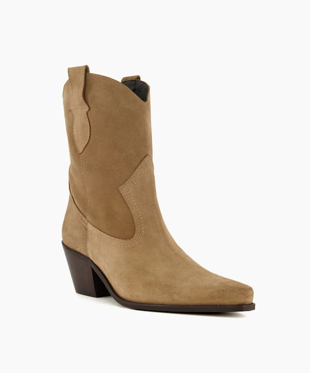 Dune London Pardner - Sand Mid Length Suede Western Boots
