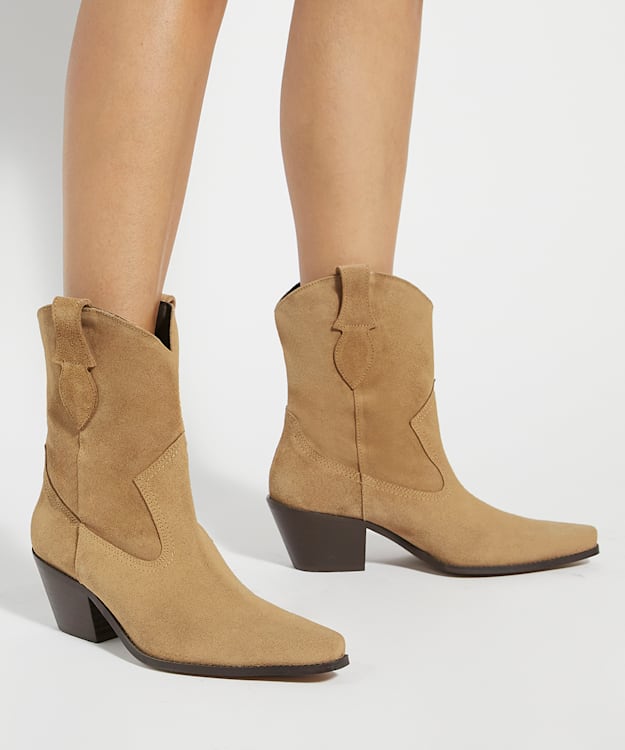 Dune London Pardner - Sand Mid Length Suede Western Boots