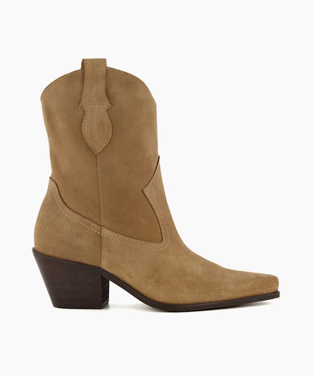 dune london Pardner - Sand Mid Length Suede Western Boots