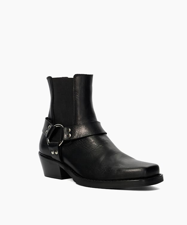 Dune London Parked - Black Harness Leather Biker Boots