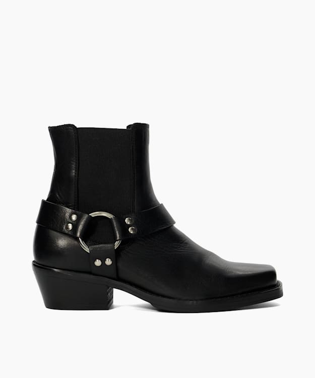 dune london Parked - Black Harness Leather Biker Boots