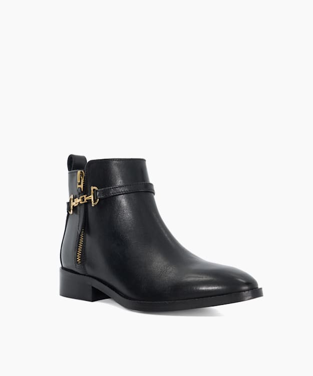 Dune London Parklyn - Black Leather Buckle-Detail Ankle Boots