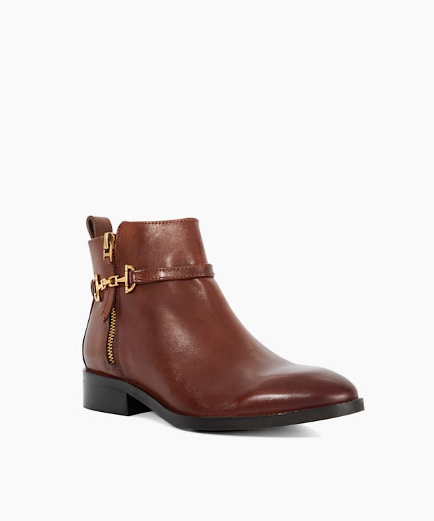 Dune London Parklyn - Tan Leather Buckle-Detail Ankle Boots