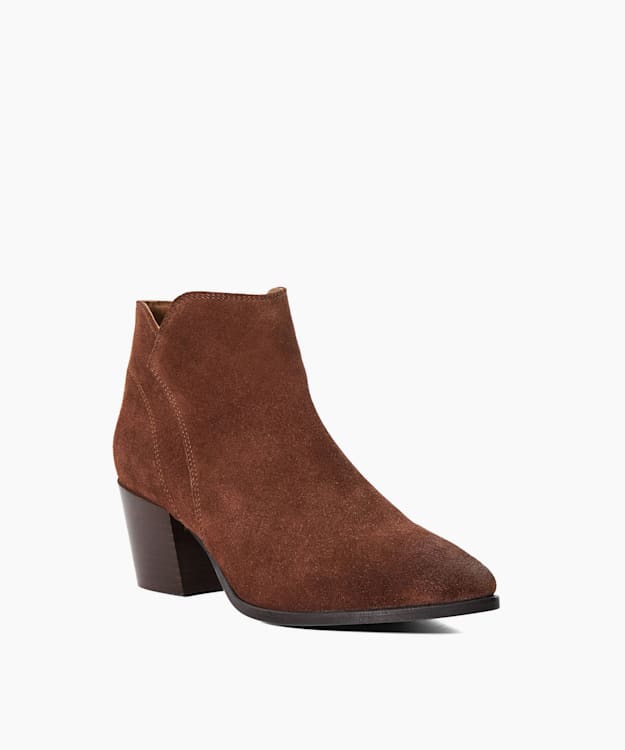Dune London Parlor - Dark Tan Heeled Suede Ankle Boots
