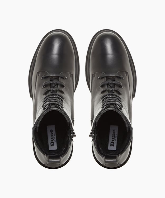 Dune London Parque - Black Chunky Outsole Lace Up Ankle Boots
