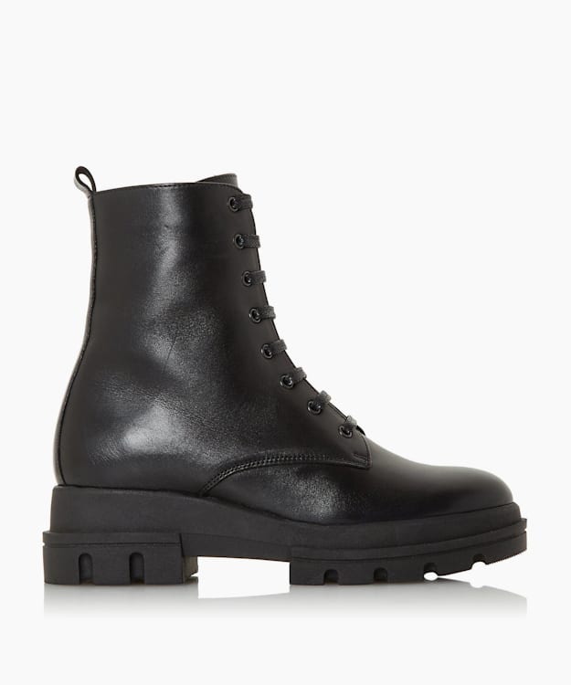 dune london Parque - Black Chunky Outsole Lace Up Ankle Boots