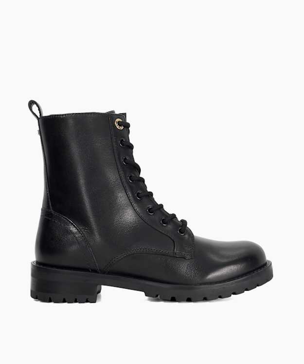 dune london Partens - Black Leather Lace Up Chunky Biker Boots