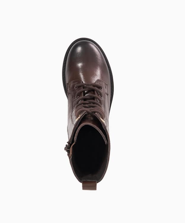 Dune London Partens - Brown Leather Lace Up Chunky Biker Boots