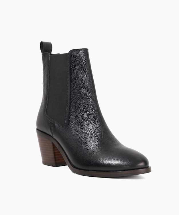 Dune London Pasil - Black Almond Toe Block Heel Boots