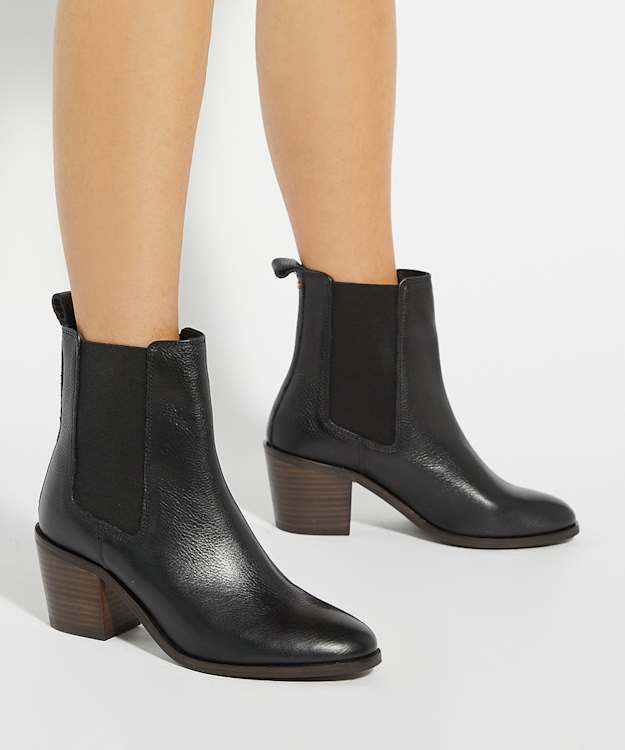 Dune London Pasil - Black Almond Toe Block Heel Boots