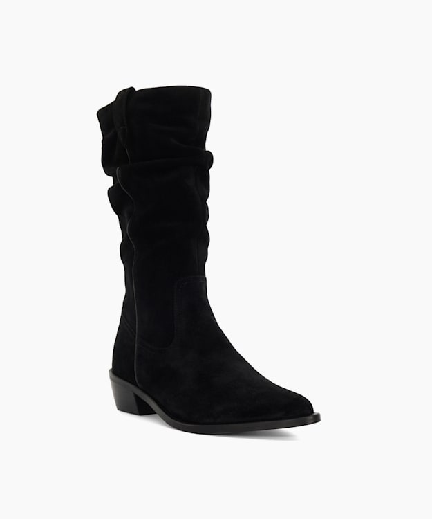 Dune London Pathway - Black Slouchy Mid Calf Western Boots