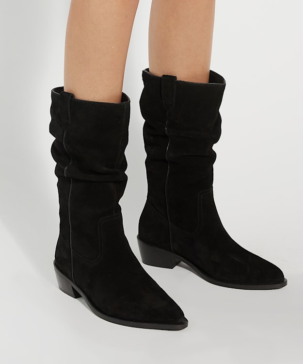 Dune London Pathway - Black Slouchy Mid Calf Western Boots