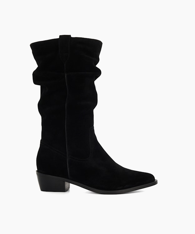 dune london Pathway - Black Slouchy Mid Calf Western Boots