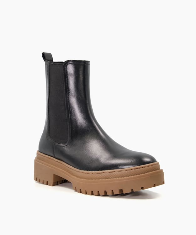Dune London Pave - Black Leather Tractor-Sole Chelsea Boots