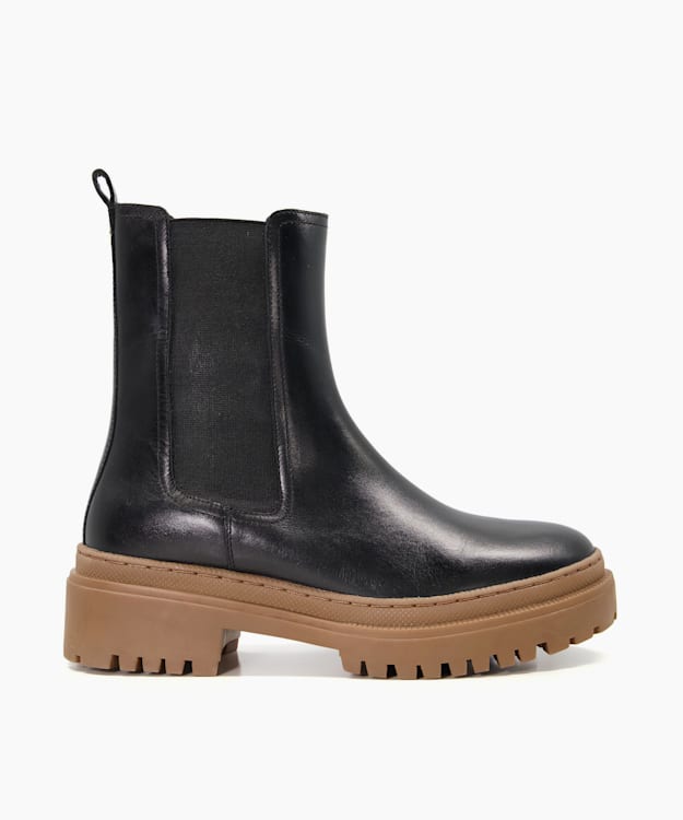 dune london Pave - Black Leather Tractor-Sole Chelsea Boots
