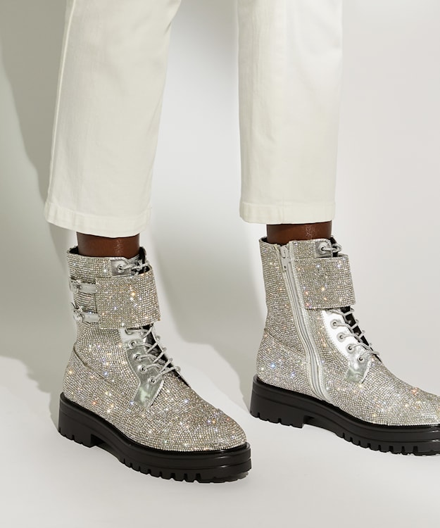Dune London Peach - Silver Embellished Cuff Biker Boots