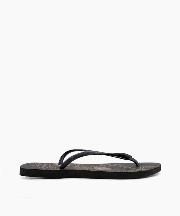 Dune London Peacock Print Flip Flops - Black Havaianas Slim Peacock Print Flip Flops