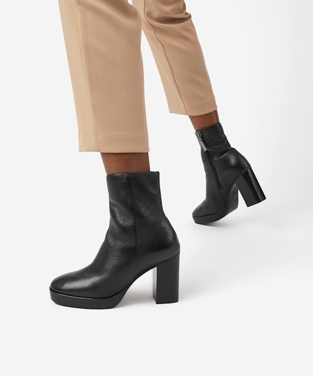 Dune London Pella - Black Platform Leather Ankle Boots