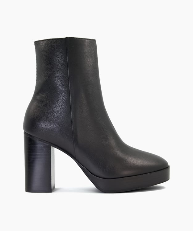 dune london Pella - Black Platform Leather Ankle Boots