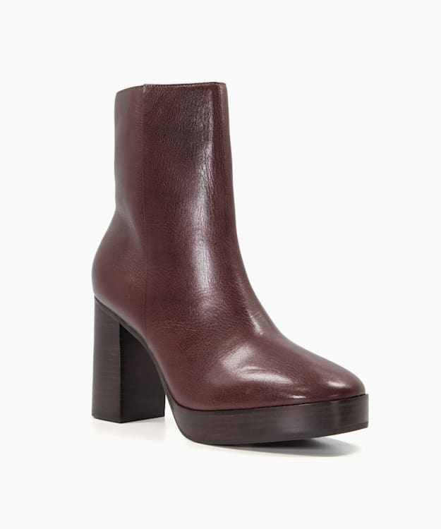 Dune London Pella - Dark Brown Platform Leather Ankle Boots