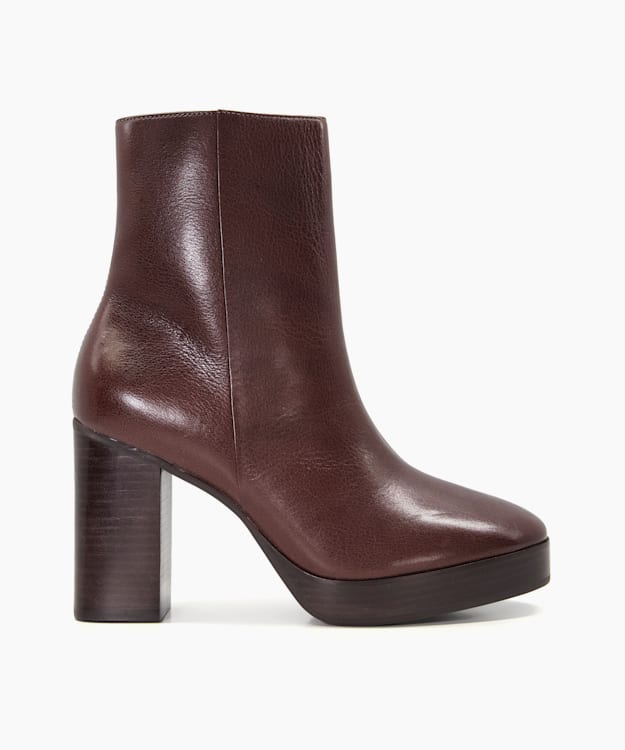 dune london Pella - Dark Brown Platform Leather Ankle Boots