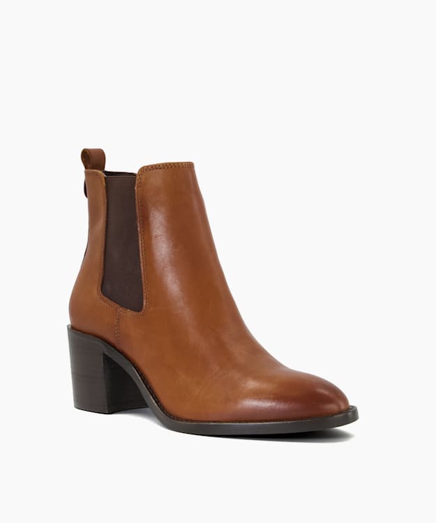 Dune London Pembly - Tan Leather Block-Heel Chelsea Boots