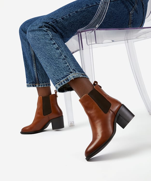 Dune London Pembly - Tan Leather Block-Heel Chelsea Boots