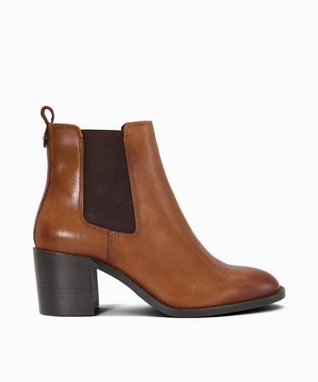 Dune London Pembly - Tan Leather Block-Heel Chelsea Boots