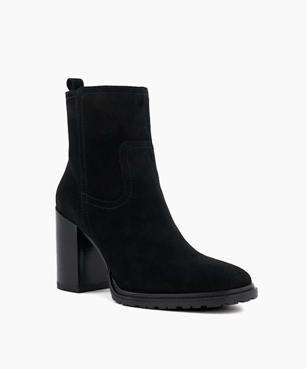 Dune London Peng - Black Block-Heel Suede Ankle Boots