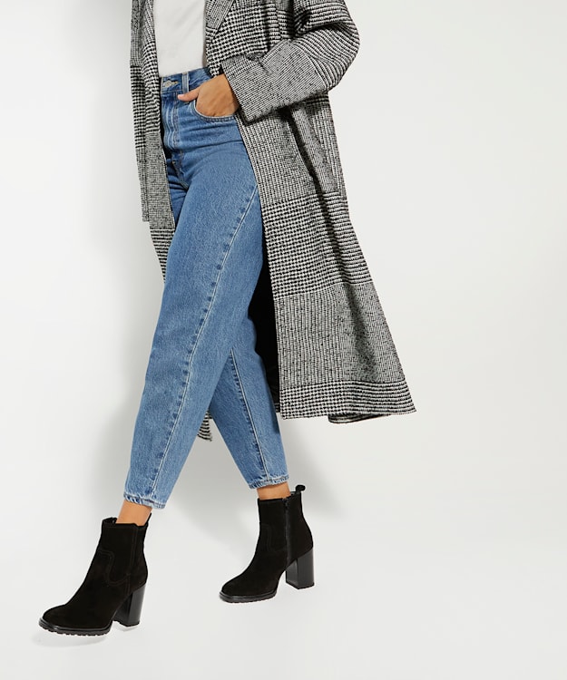 Dune London Peng - Black Block-Heel Suede Ankle Boots